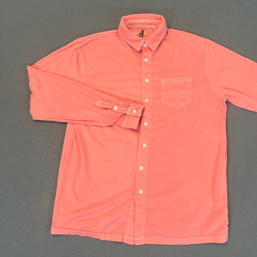 Johnnie-O‎ Mens Medium Coral Pink Long Sleeve Button Down 100% Cotton Shirt Surf
